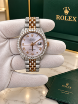 Rolex Datejust 36mm Rose Gold Dial Diamond Bezel Iced Out Jubilee Watch 116233