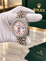 Rolex Datejust 36mm Rose Gold Dial Diamond Bezel Iced Out Jubilee Watch 116233