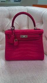 Hermès Kelly Retourne 25 Framboise Matte Alligator Leather Palladium Hardware