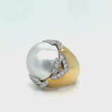 David Webb Pearl 3.10ct Round Cut Diamond Pave 18K Gold & Platinum Vintage Ring