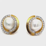 David Webb Platinum and 18K Hammered Gold South Sea Pearl Diamond and Earrings