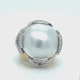 David Webb Pearl 3.10ct Round Cut Diamond Pave 18K Gold & Platinum Vintage Ring