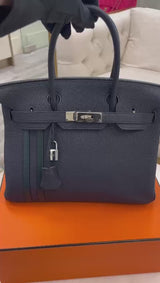 Hermes Birkin 30 Officier Bleu Nuit/Vert Cypress Togo Leather Palladium Hardware