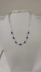 Cellini Jewelers Oval-Shaped Sapphire and Pear-Shaped Diamond Cluster Necklace