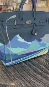 Hermes Birkin 50 Limited Edition Endless Road Bleu De Prusse Palladium Hardware
