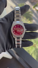 Rolex Datejust II 41mm Red Arabic Diamond Dial 2.5ctw Diamond Bezel Watch 116334