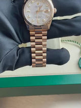 Rolex Day-Date President 36mm Rose Gold Meteorite Diamond Dial Mens Watch 118235