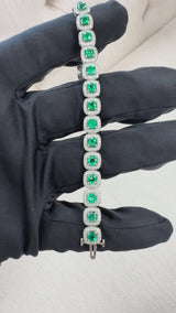 5.70 CT Emerald / 6.26 CT Diamonds Colombian Bracelet 18K White Gold 6.5 Inches