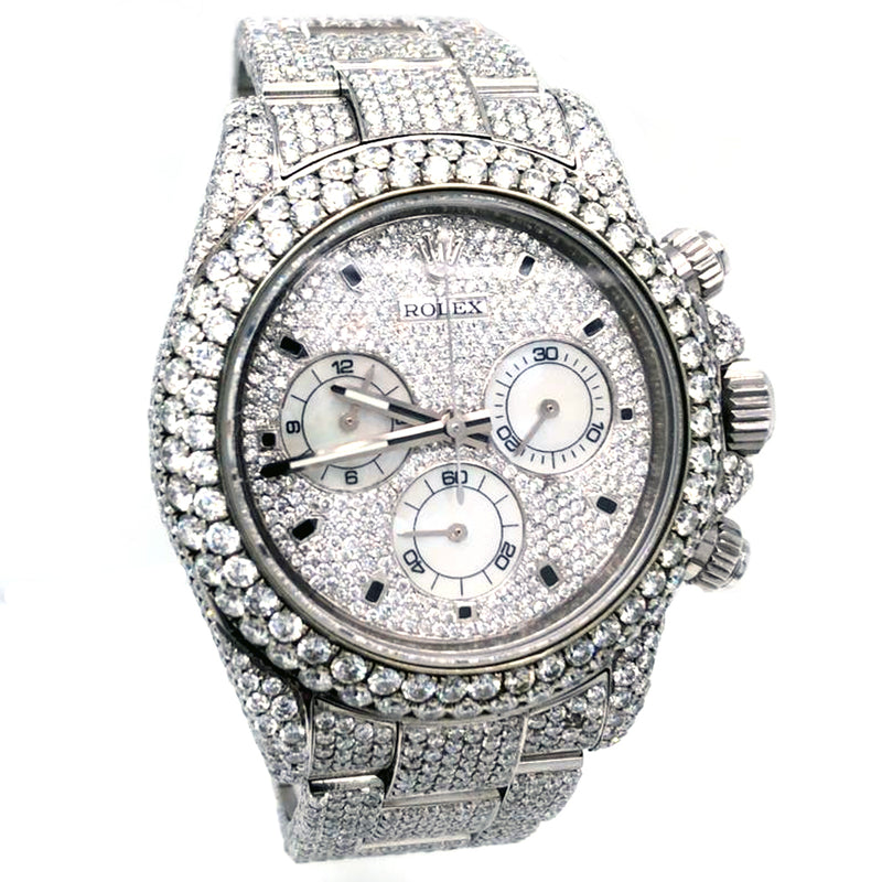 Rolex Daytona 40mm Custom Mother of Pearl Diamond Pave Dial Steel Watch 116520