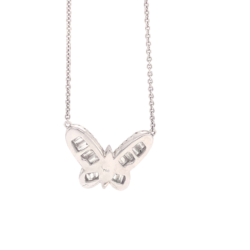 18 Karat White Gold Diamond Butterfly Necklace with baguettes