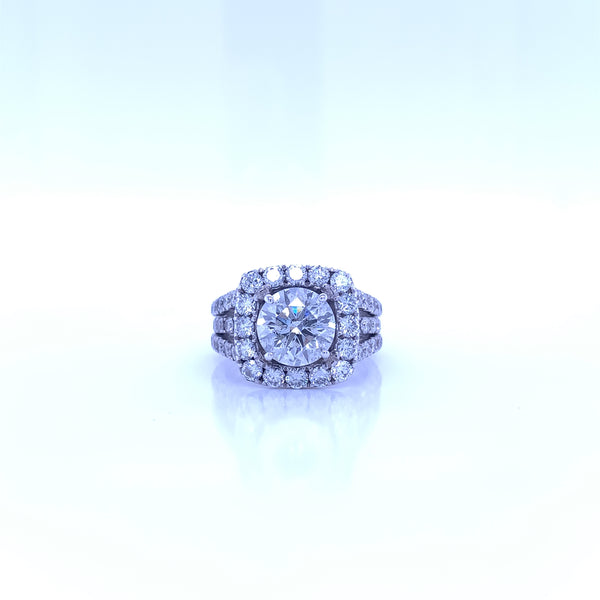 GIA Certified 2.37 Carat Round Brilliant Cut Halo Engagement Diamond