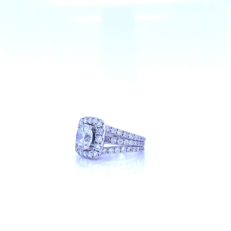 GIA Certified 2.37 Carat Round Brilliant Cut Halo Engagement Diamond
