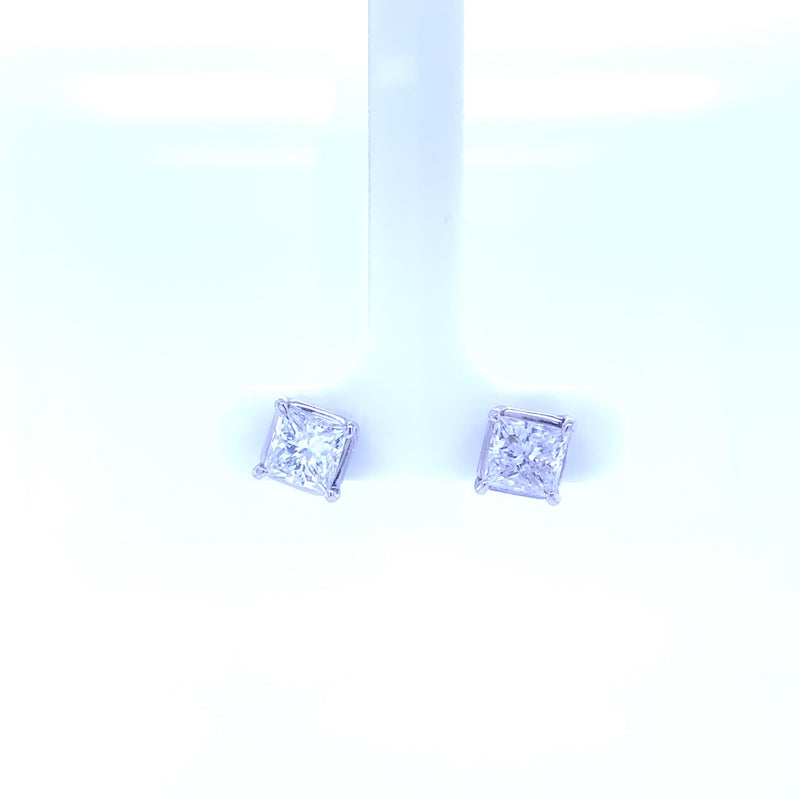 14K White Gold Princess Cut Diamond Stud Earrings 2.50 Total Carat