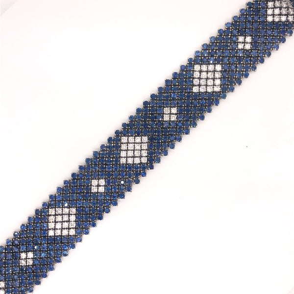 Platinum Retro Sapphire and Diamonds Drawing Diamond Shape Bracelet