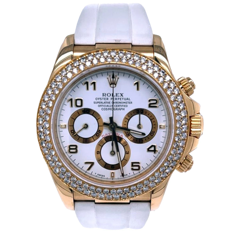 Rolex Daytona Cosmograph 40mm 18kt Yellow Gold Bezel White Stap Watch 16518