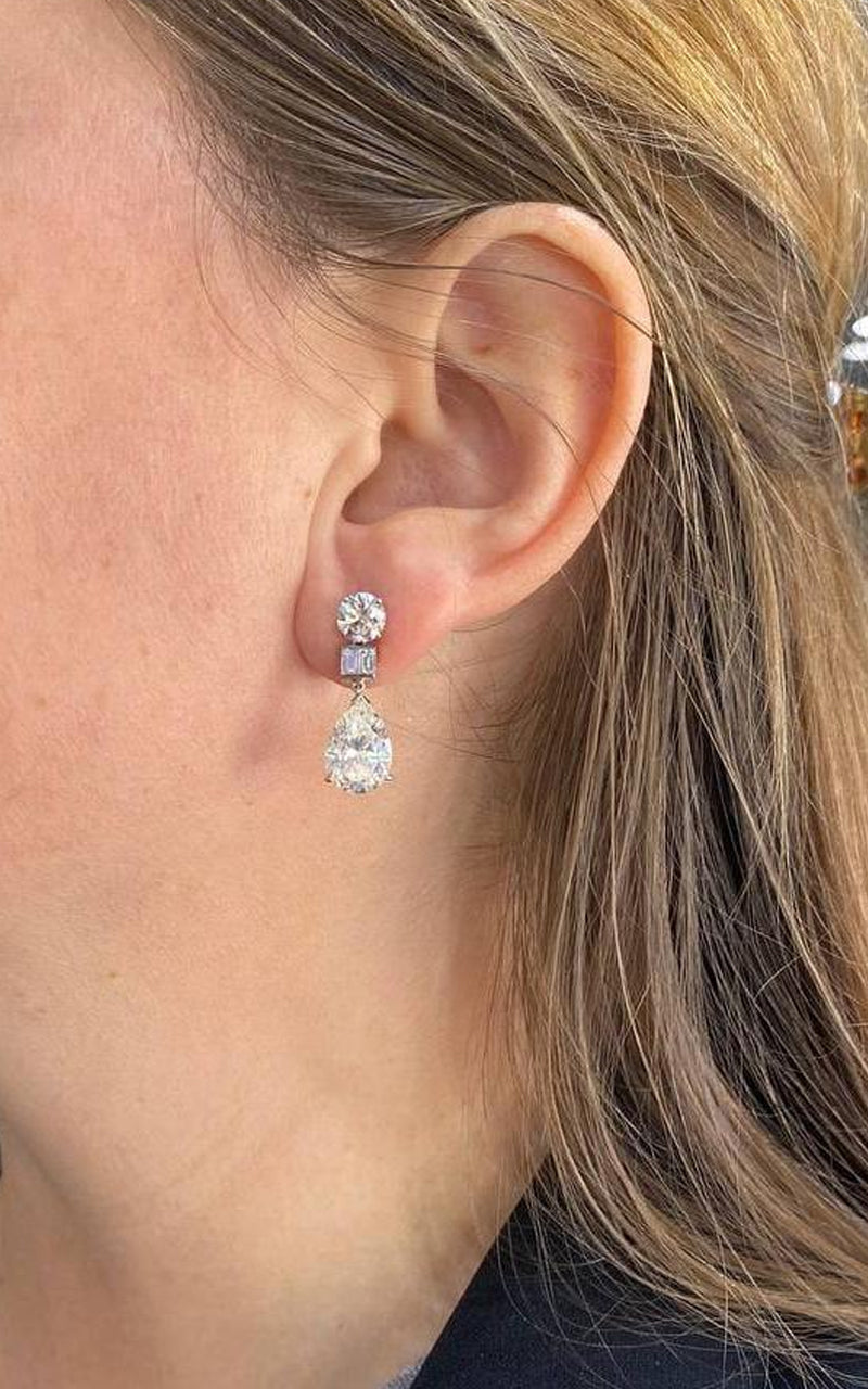 GIA Certified 10.70Ct. Diamond Drop Earrings Mounted Pear & Round Diamonds