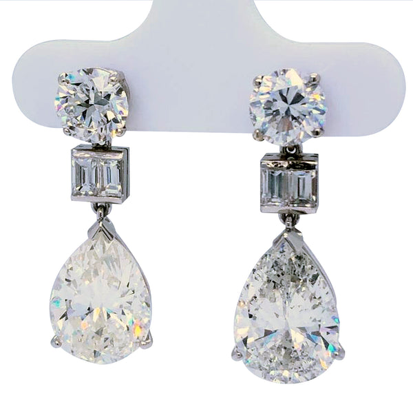 GIA Certified 10.70Ct. Diamond Drop Earrings Mounted Pear & Round Diamonds