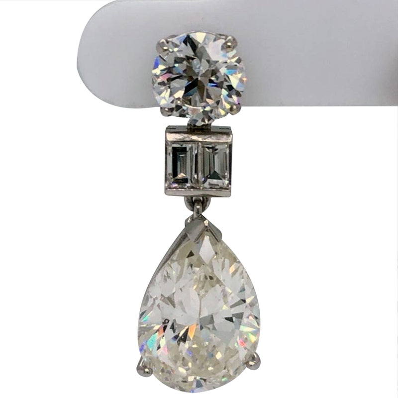 GIA Certified 10.70Ct. Diamond Drop Earrings Mounted Pear & Round Diamonds