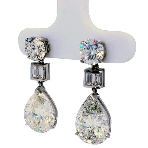 GIA Certified 10.70Ct. Diamond Drop Earrings Mounted Pear & Round Diamonds