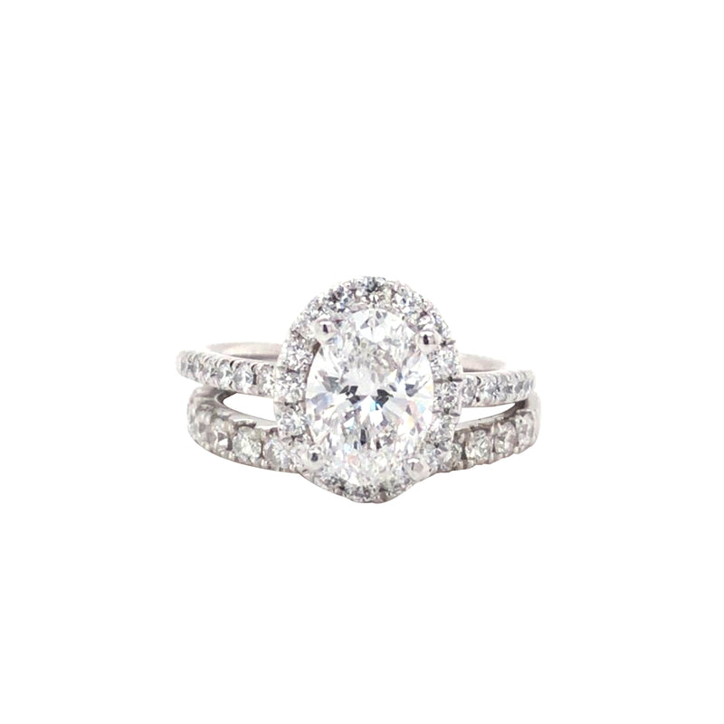 GIA Certified 1.50 Carat Oval Cut Diamond with Pave Halo 18K Gold Ring