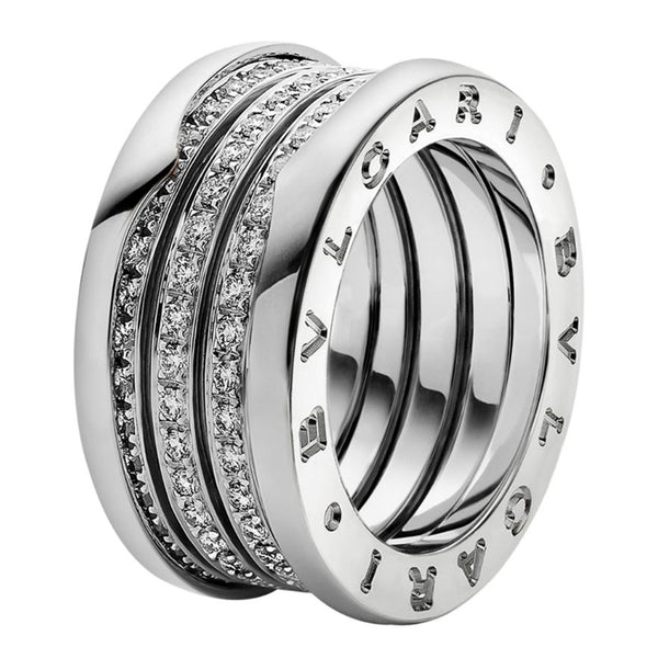 Bvlgari B.Zero1 18k White Gold 4-Band Ring with Pave Diamond Trim AN850556