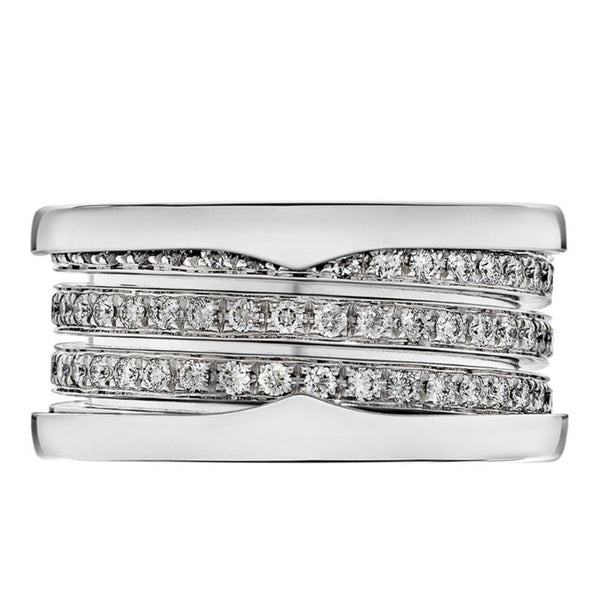 Bvlgari B.Zero1 4-Band Ring with Pave Trim Diamond Size 52 18k White Gold