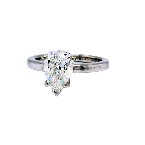 1.92 Carat Pear Shape Diamond Solitaire Ring 18K White Gold 4 Prongs Si1 Clarity