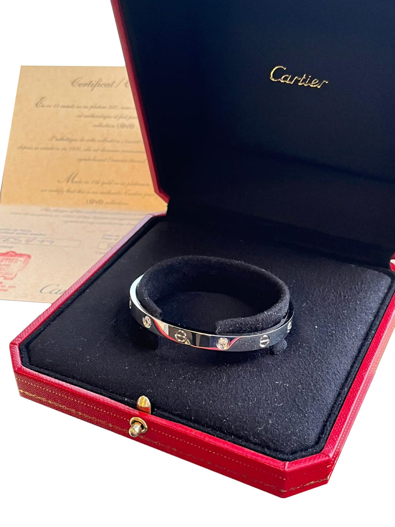 Cartier Love Bracelet 0.42ct 4 Diamonds Brilliant-Cut Size 17 White Gold