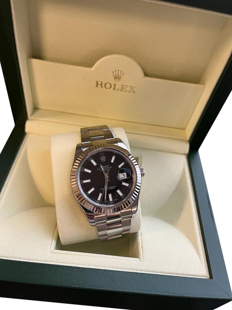 Rolex Datejust II 41mm Black Index Dial Stainless Steel Men's Watch 116334