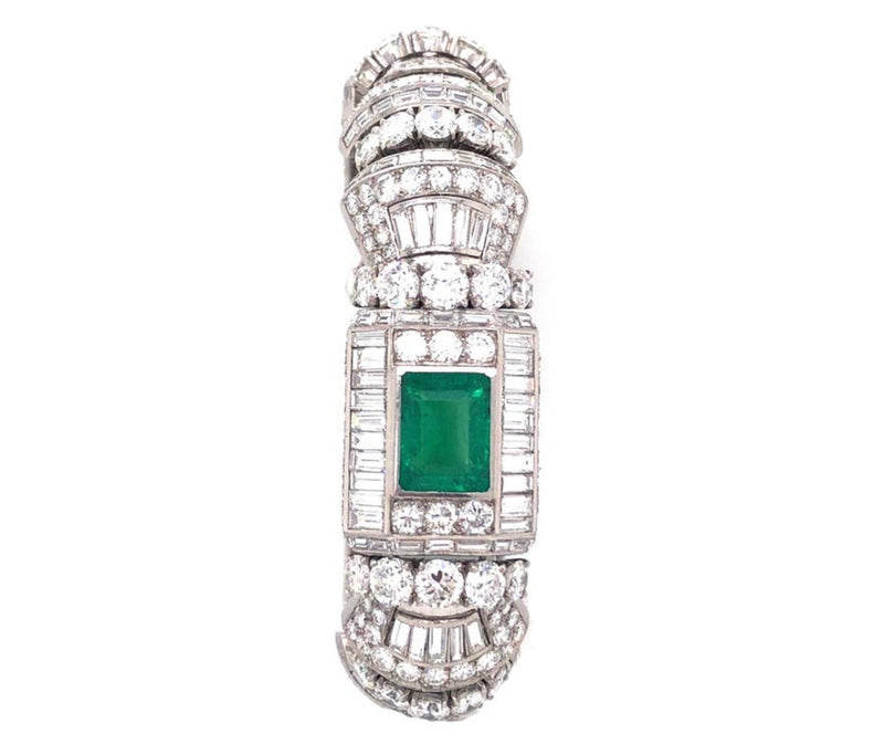 Diamond and 12ct Colombian Emeralds French Platinum Deco Bracelet Rubell Frers