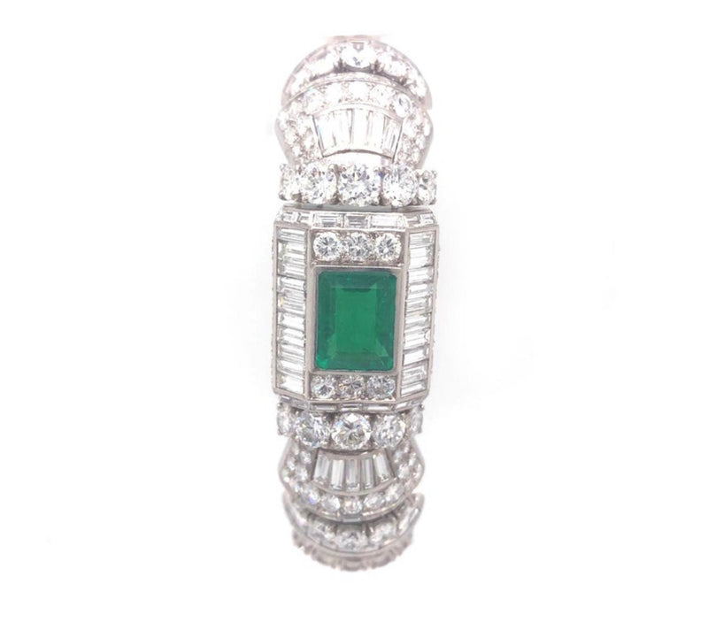 Diamond and 12ct Colombian Emeralds French Platinum Deco Bracelet Rubell Frers