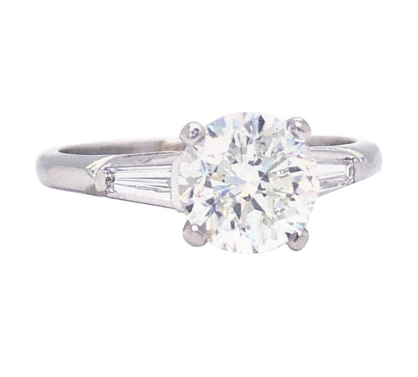 GIA Certified 2.00 Carat Round Tapered Buguette Diamond Platinum Ring