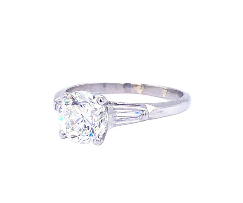 GIA Certified 2.00 Carat Round Tapered Buguette Diamond Platinum Ring
