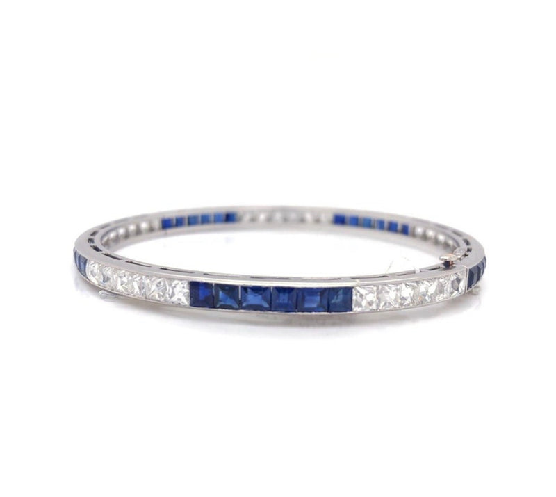 Diamond and Sapphire Deco Art circa 1920s Platinum Bangle Bracelet Tiffany & Co.