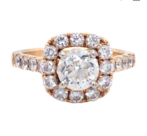 GIA Certified 1.00 Carat Natural Round Cut Classic Pave Diamond 14K Gold Ring