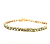 Tennis Bracelet Round Cut Green Stones 18k Yellow Gold Double Locking Clasp