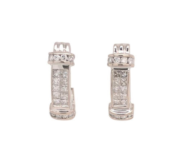 14K White Gold Round Princess Cut Natural 2.3ct Diamonds Earrings VS1 Clarity