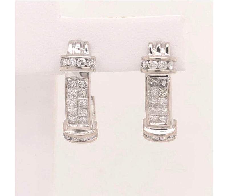 14K White Gold Round Princess Cut Natural 2.3ct Diamonds Earrings VS1 Clarity