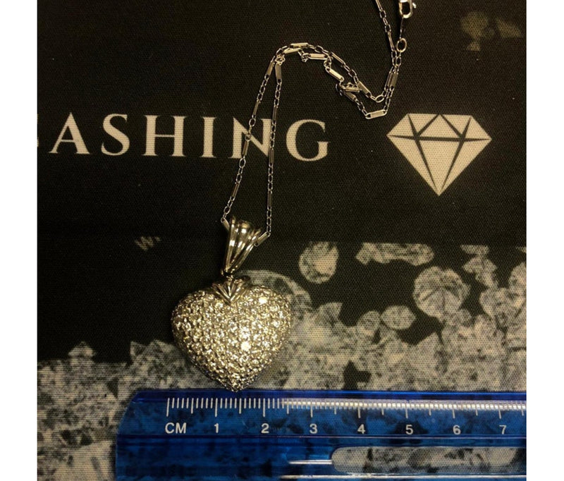 18 Karat White Gold Pave Diamond Heart Pendant Necklace