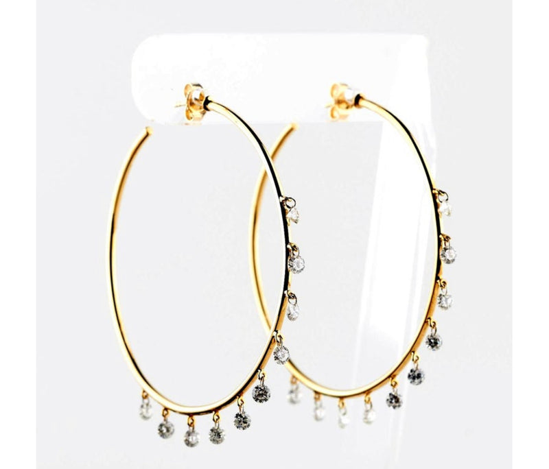 18 Karat Yellow Gold 3.00 Carat 20 Diamond Stones Outside Hoop Earrings 10.85g