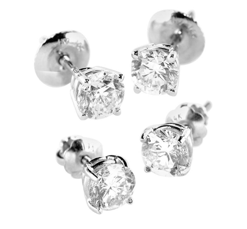 Round Diamond Stud Earrings Pair 14k 1.01ct tw  4-Prong Martini Setting Basket