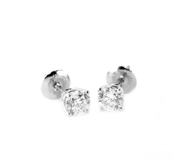 Round Diamond Stud Earrings Pair 14k 1.01ct tw  4-Prong Martini Setting Basket