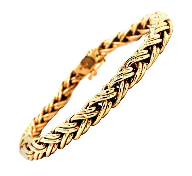 Tiffany & Co. 14 Karat Yellow Gold Bracelet Woven Wheat Byzantine Clasp 22g