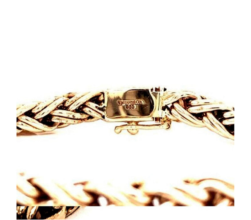 Tiffany & Co. 14 Karat Yellow Gold Bracelet Woven Wheat Byzantine Clasp 22g