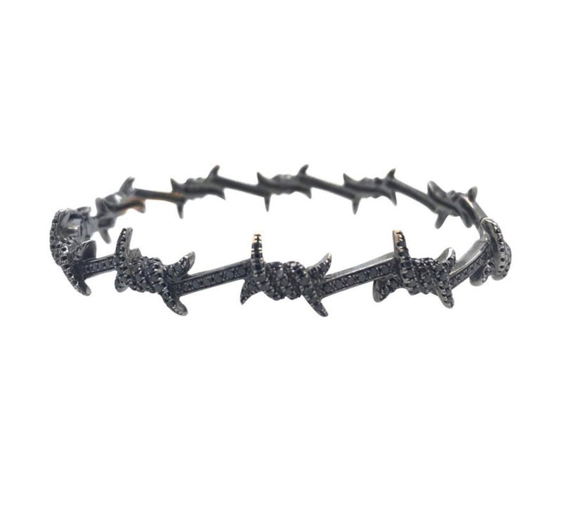 Djula Black Gold Barbed Wire Semi Pave White Diamond 18 Carat Bangle Bracelet