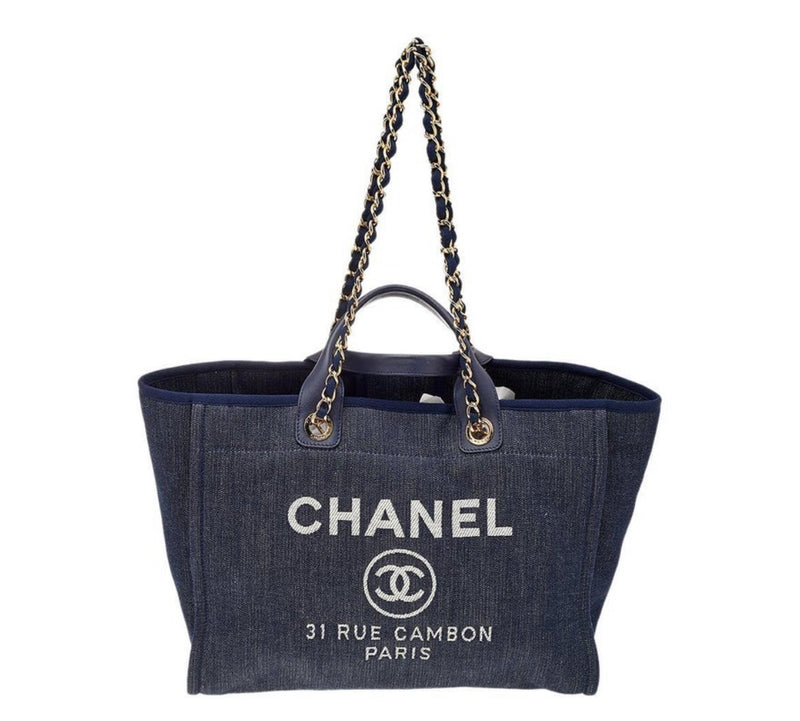 Chanel Navy Blue Denim Large Deauville Shopping Tote
