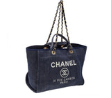 Chanel Navy Blue Denim Large Deauville Shopping Tote