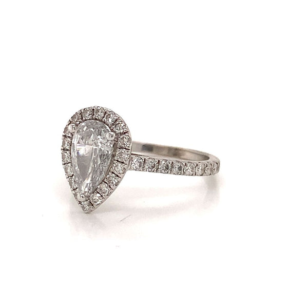 Mark Broumand 0.91 Carat Pear Shaped Diamond Round Brilliant Cut Engagement Ring