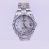Rolex Oyster Perpetual Date 34MM Mother of Pearl Diamond Dial Bezel Watch 15200